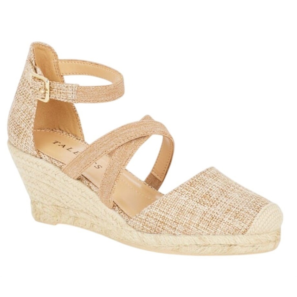 Talbots Lyndsay Natural Strappy Espadrille Wedge Sandals Womens Size 9 Tan Beige - Picture 2 of 11